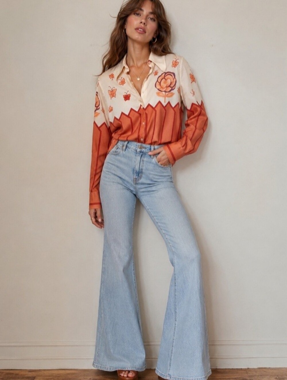 Tami Sportswear Vintage 70's Nylon Point Collar Size 13/14 Print Blouse Disco